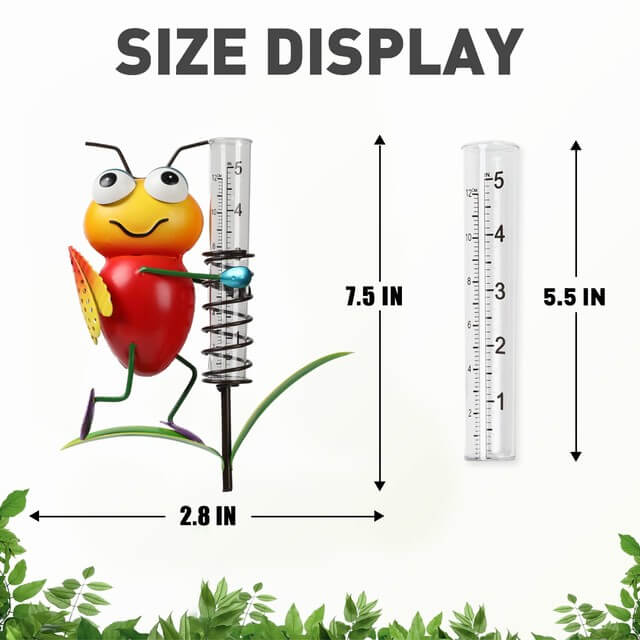 Rain Gauge Stake for Yard Garden Stakes Decor Outdoor Metal Cartoon Fly Figurine with Plastic Tube