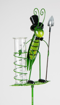Glass Rain Gauge Metal Grasshopper Shovel Rake Metal Ladybug Figurine