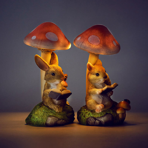 Garden Decorative Sculpture Resin Rabbit Hedgehog Mushroom Light