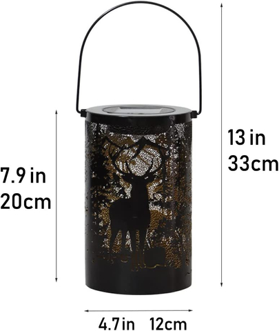 Outdoor Waterproof Metal Forest Deer Hollow Out Solar Lantern for Patio Pathway Landscape Home Decor