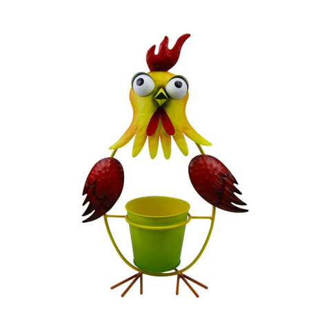 Powder Coated Metal Wall Wrought Garden Decorative Animal Chicken Iron Flower Pot Plant Holder