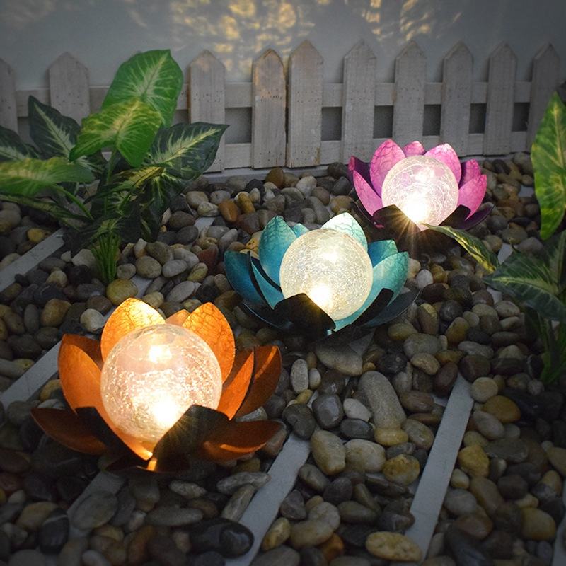 Outdoor Waterproof Led Solar Crackle Glass Ball Lotus Light For Home Patio Pathway Garden Path Lawn Decoration Landscape Lamp<span id="title-tag"><span class="hot-sale">Popular</span></span>