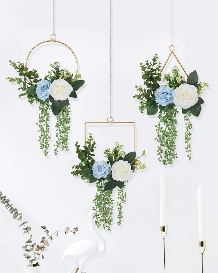 Hanging Succulent Wall Hoop Garland Artificial Rose Flowers And Eucalyptus Metal Ring Christmas Wreath