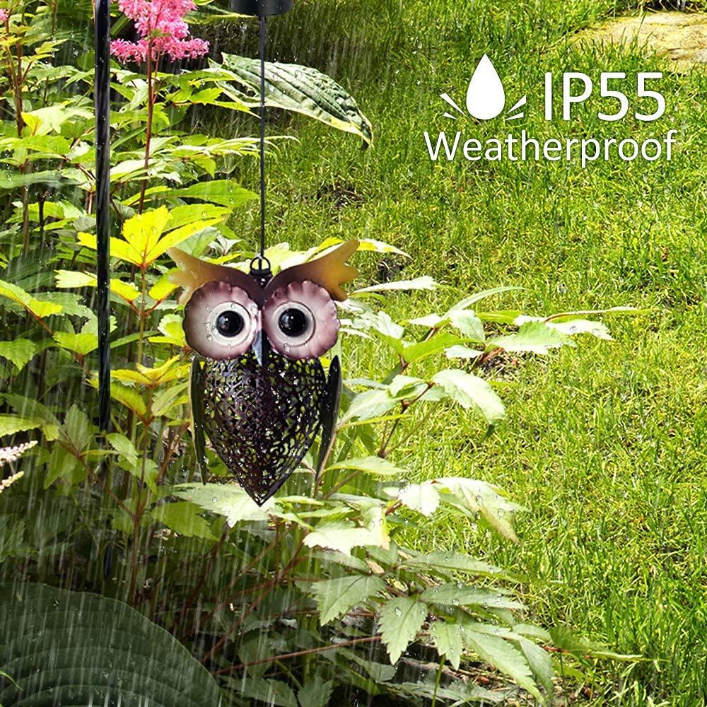 Outdoor Vintage Hanging Cute Brown Owl Solar Lantern Lights For Garden Patio Porch Christmas Decoration Gifts