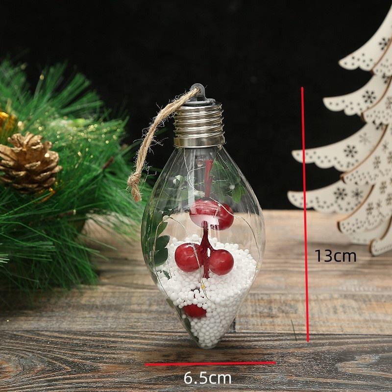2022 Creative Oval Shape Christmas Led Lights Transparent Plastic Ball With Simulation Plant Led Lights Decor Festive Atmosphere
