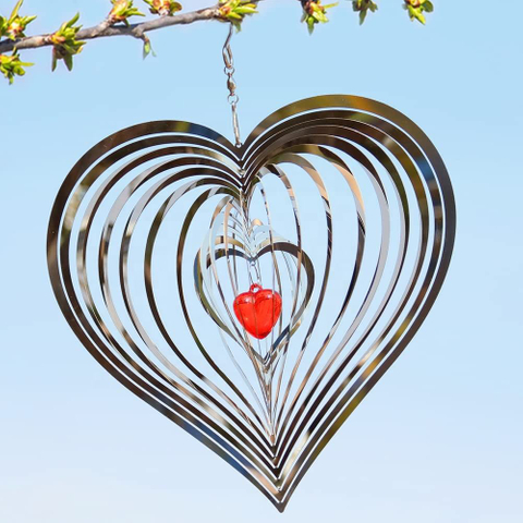 Outdoor Hanging 3D Mirror Stainless Steel Kinetic Heart Spinner Wind For Indoor Outdoor Garden Birthday Gifts Decor