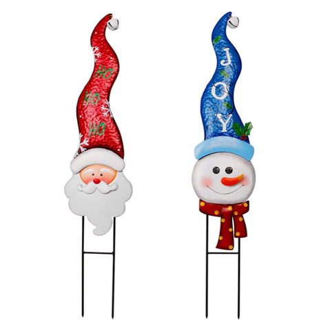 2022 Outdoor Customize Cartoon Metal Santa Claus Snowman Garden Stake For Lawn Christmas Atmosphere Decor