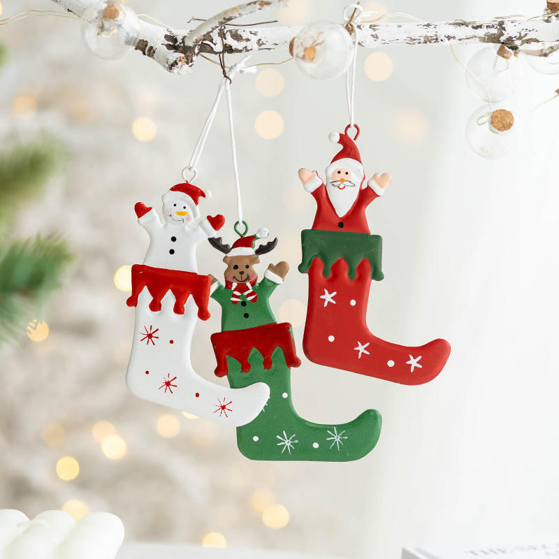 Creative Metal Xmas Socks Shape Pendant Decoration Hanging Gifts Decor Christmas Tree Home Ornaments
