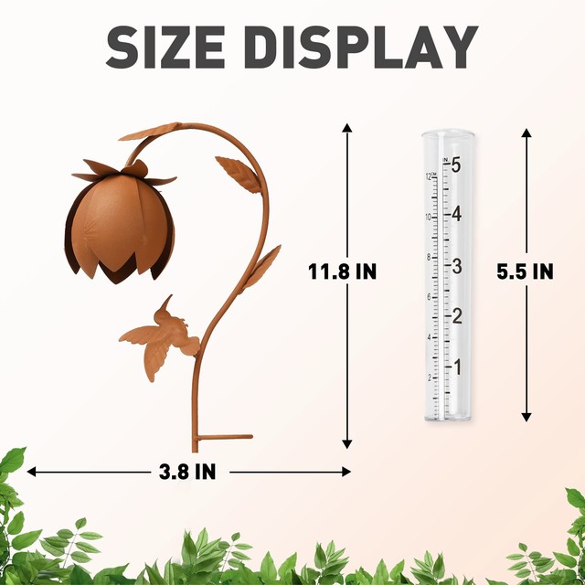 Customized Handmade Rust Color Metal Flower Rain Gauge for Yard Countryside Garden Farm Outdoor