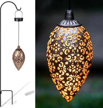 Outdoor Waterproof Metal Hanging Leaf-shadow Handle Solar Lantern Lights Patio Decoration 