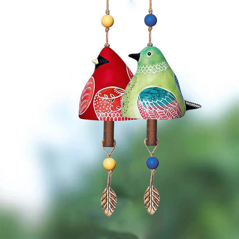 Hand-Painted Resin Bird Song Bell Animal Wind Chime Pendant Garden Decoration