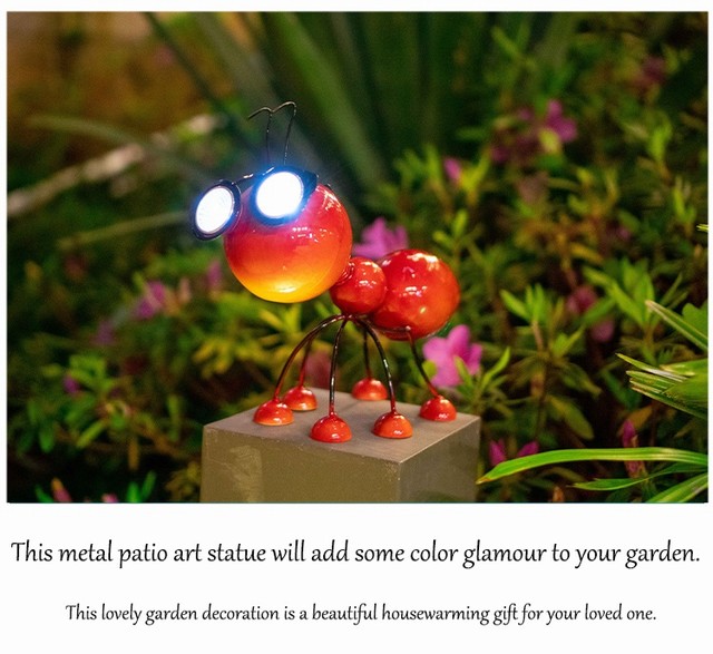 Hot Selling Metal Garden Art Red Ant Solar Powered Led Lights Figurine For Indoor Outdoor Patio Lawn Decor