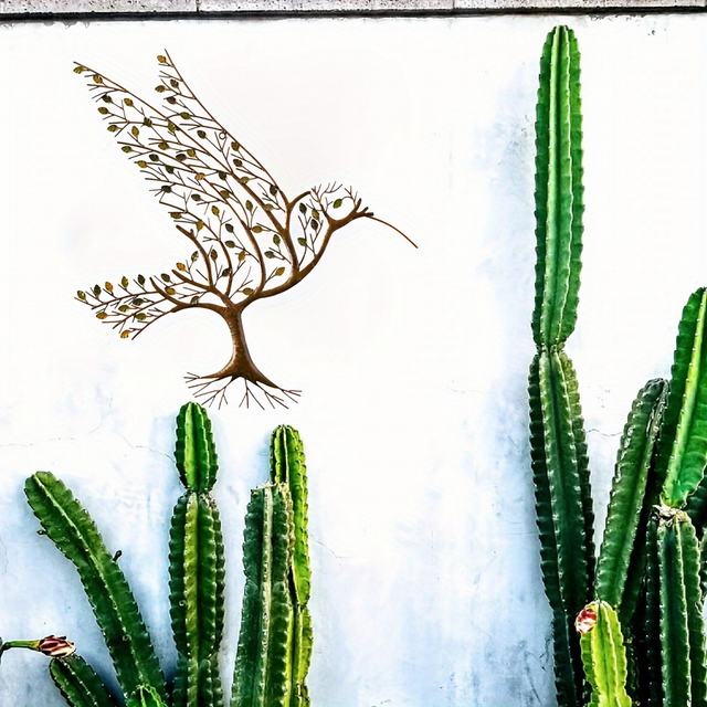 Metal Hummingbird Wall Art Branches and Leaves Bird Ornaments for Stylish Indoor or Outdoor Wall Decor