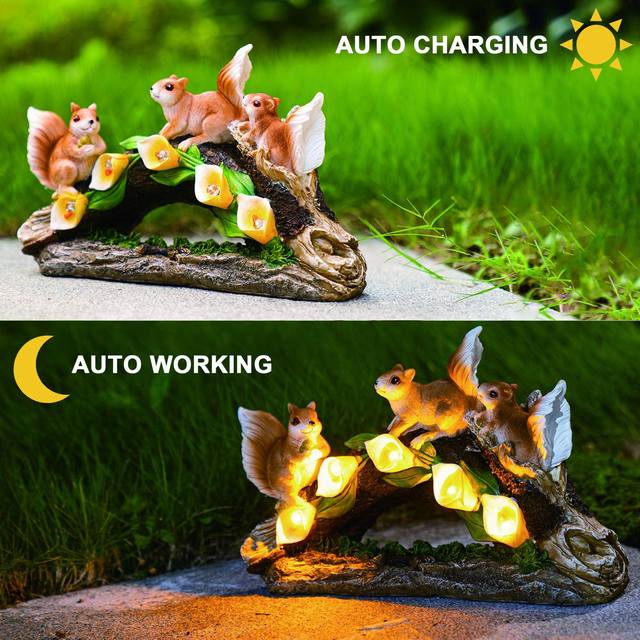 Solar resin squirrel ornaments