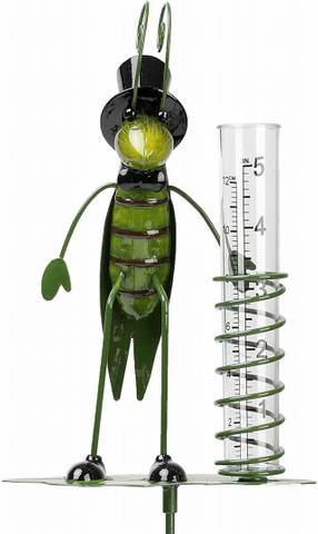 Outdoor Garden Ornament Metal Grasshopper Rain Gauge Yard Stake