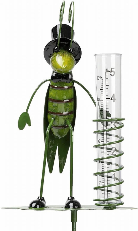 Outdoor Garden Ornament Metal Grasshopper Rain Gauge Yard Stake