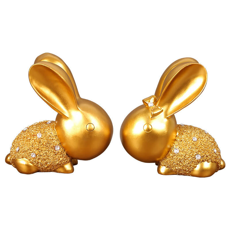 Golden Rhinestone Rabbit Figurine Auspicious Animal Model Decorative Glitzy Rabbit Factory