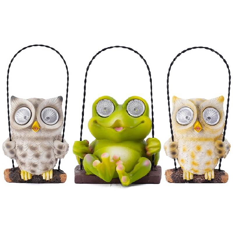 Resin Hanging Owl Frog Statue Solar Lamp Decoration Outdoor Waterproof Ornaments