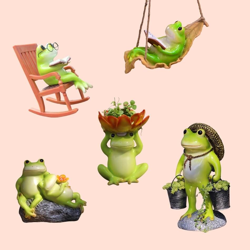 Creative Cute Frog Statue Garden Resin Flowerpot Micro-Landscape Set