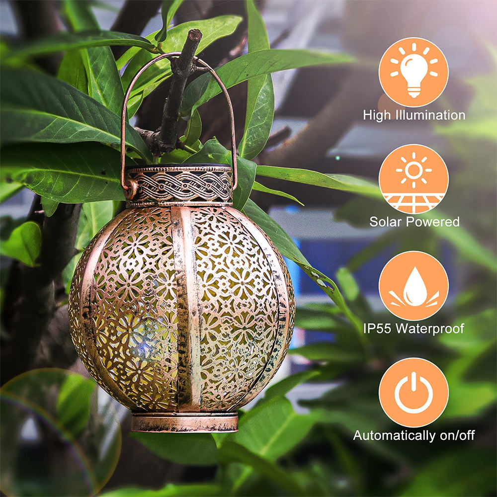 2022 New Outdoor Hanging Waterproof Led Metal Solar Lanterns Light For Patio Garden Yard Decor