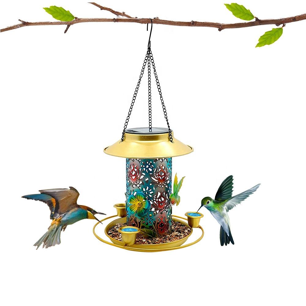 Novelty Waterproof Solar Bird Metal Hummingbird Feeders For Garden Decor Light Bird Lovers Gift