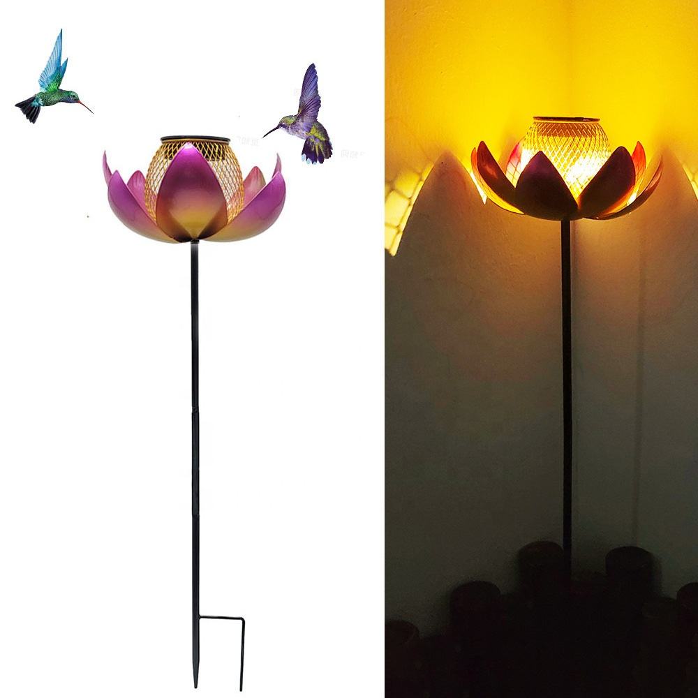 New Outdoor Lotus Flower Shape Smart Pet Feeder With Solar Metal Garden Stake Lights Hummingbird Feeder