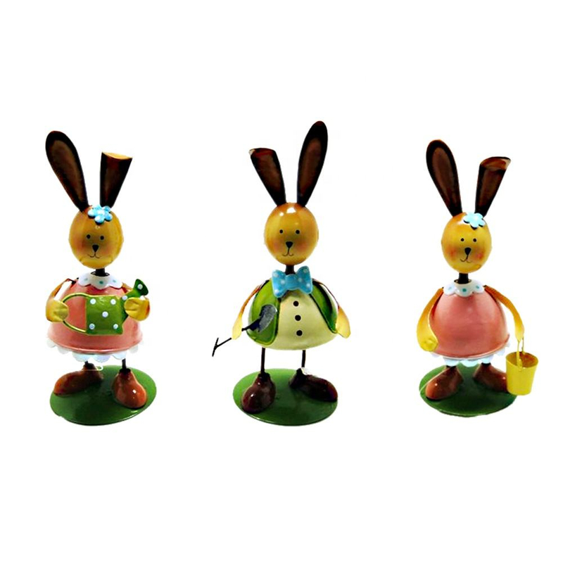 2022 New 3 Piece Set Handmade Metal Rabbit Artificial Animal Home Furnishing Shop Decoration For Easter Day