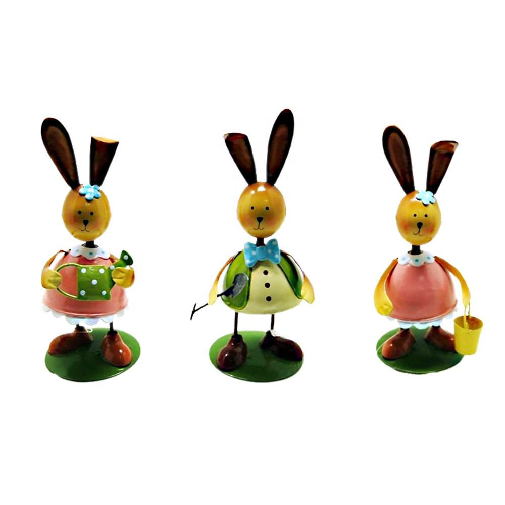 2022 New 3 Piece Set Handmade Metal Rabbit Artificial Animal Home Furnishing Shop Decoration For Easter Day