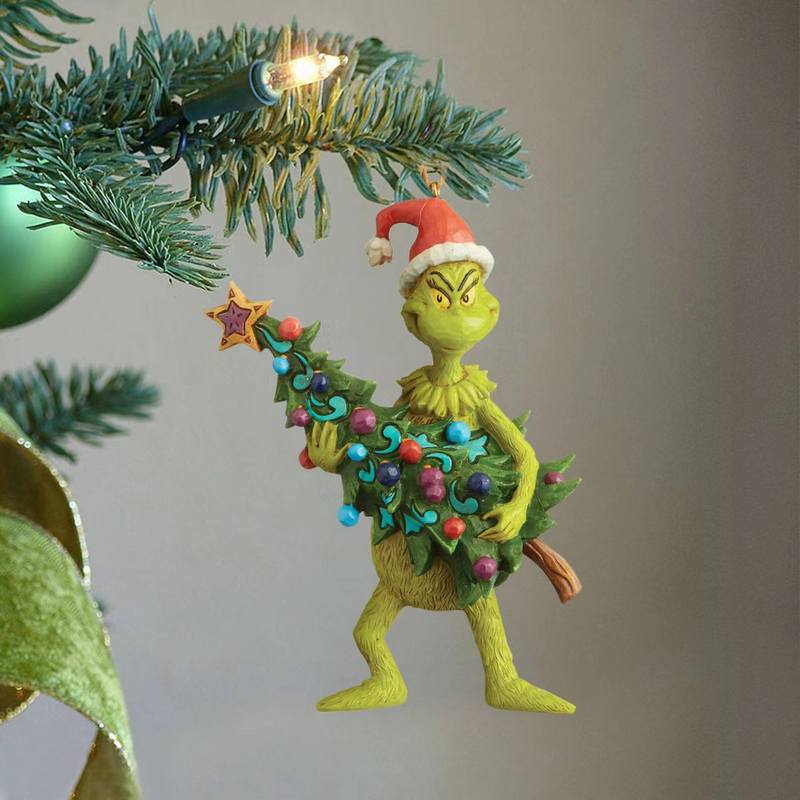 Detailed Grinch Figurine Resin Green Monster Christmas Tree Pendant