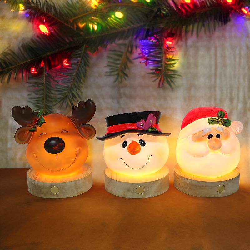 Resin Christmas Keepsake Glowing Santa Elk Snowman Crafts for Desktop Decor