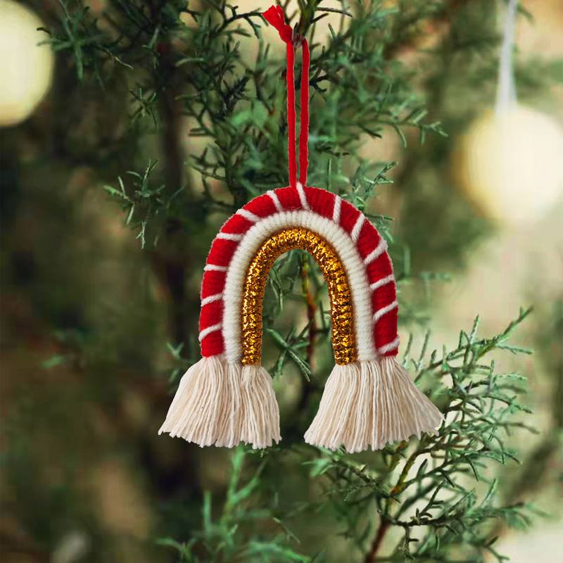 Woven Macrame Tassel Wall Hanging Ornaments Rainbow Christmas Tree Pendant