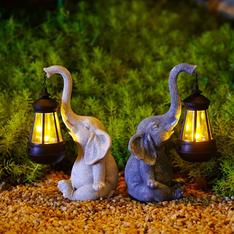 Resin Animal Sculpture Light Elephant Solar Lamp for Outside Yard Garden